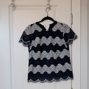 Banana Republic Navy and White Lace Top